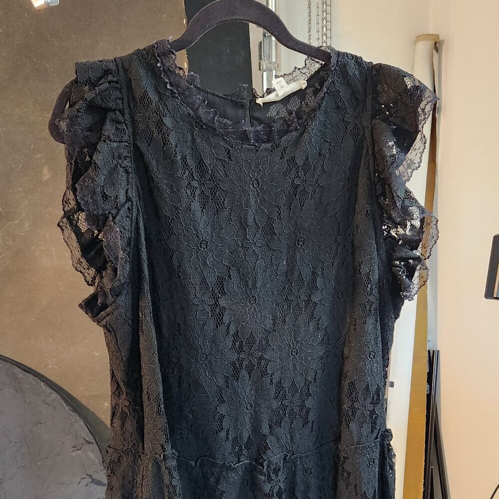 Anthropologie Blue Tassel Tiered Lace Tunic Dress